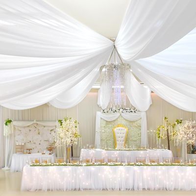 2 Panels White Ceiling Drapes for Wedding Ceiling Drapes 5ftx15ft Wedding Arch Draping Fabric Sheer Curtains Voile Chiffon Drapery Draping Wedding Ceiling Decorations for Party Ceremony Stage Swag