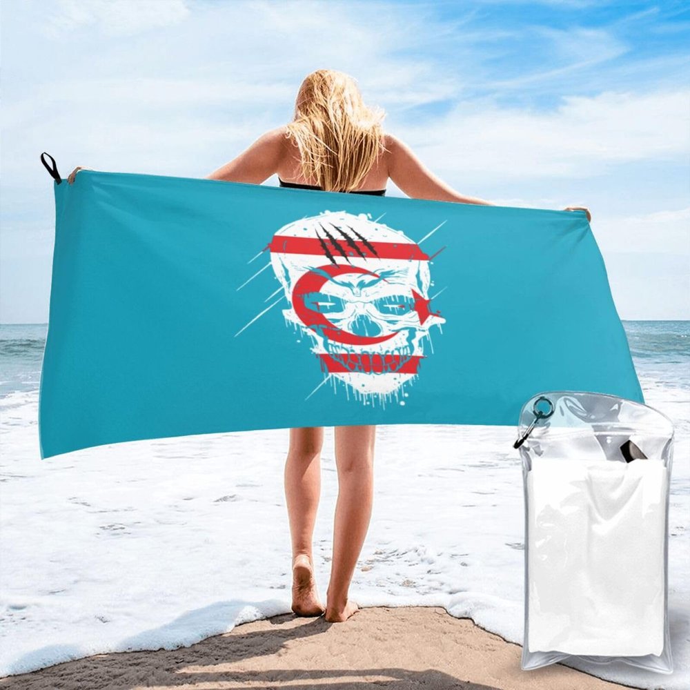 SIYTUAU Creative Turkish Republic of Northern Cyprus Patriot Skull National Flag Bath Towels 27.5"x55" Inch Super Soft Quick Dry Bath Towel Travel Gym Beach Towel Picnic Yoga Blankets