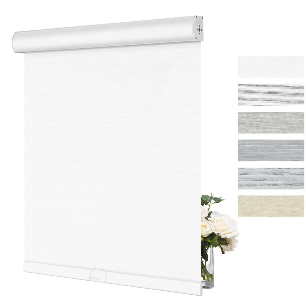 Doing-X Roller Blinds for Window Striped Jacquard Fabrics 100% Blackout Roller Shades with Heat Insulation Cordless Roll up Window Blinds for Office Home Easy to Install,51" W x 36" H,White