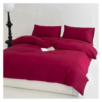 ADovz 100% Cotton Black Wine Red Vibrant Bedding Set Ultra Soft Comfortable Duvet Cover Elastic Fitted Pillowcase Queen King 4Pcs,Bed Sheets, FH-762