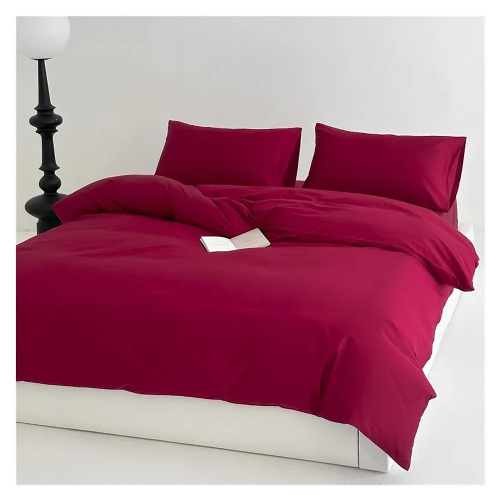 ADovz 100% Cotton Black Wine Red Vibrant Bedding Set Ultra Soft Comfortable Duvet Cover Elastic Fitted Pillowcase Queen King 4Pcs,Bed Sheets, FH-762