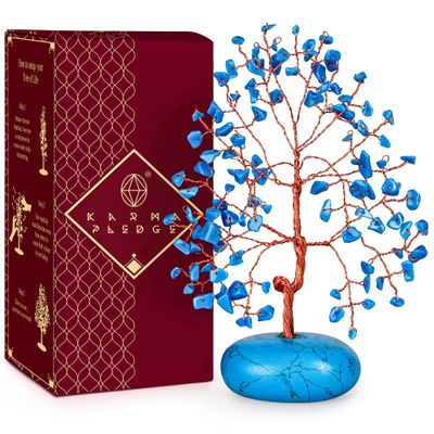 Turquoise Crystal Tree of Life Birthday Gifts for Women, Mom, Friends, Feng Shui Reiki Healing Chakra Tree for Positive Energy, Good Luck, Money, Handmade Aesthetic Home Office Desk Room Table Decor