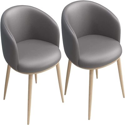 SoOSSN Dining Chairs Set of 2 Counter Corner Leisure Chairs with Metal Legs PU Leather Seat and Backrests Dining Chairs (Color:Silver Gray)