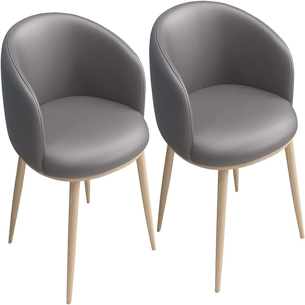 SoOSSN Dining Chairs Set of 2 Counter Corner Leisure Chairs with Metal Legs PU Leather Seat and Backrests Dining Chairs (Color:Silver Gray)