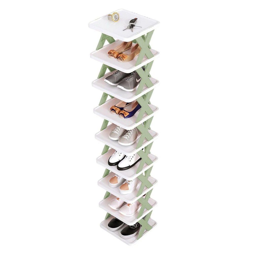 KOMBIUDA 9tiers Stackable Shoe Rack Tall Organizer for Entryway Easy Installation Strong Bearing Capacity Moisture Resistant Design Freestanding Shoe Storage Light Green