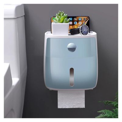 Multifunctional Tissue Box Holder Bathroom Tissue Holder Wall Mounted Toilet Paper Box Roll Paper Storage Rack Double Layer Organizer Shelf with Drawer Decorative Napkin Holder