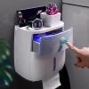 Multifunctional Tissue Box Holder Bathroom Tissue Holder Wall Mounted Toilet Paper Box Roll Paper Storage Rack Double Layer Organizer Shelf with Drawer Decorative Napkin Holder view 2