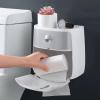 Multifunctional Tissue Box Holder Bathroom Tissue Holder Wall Mounted Toilet Paper Box Roll Paper Storage Rack Double Layer Organizer Shelf with Drawer Decorative Napkin Holder view 4