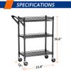 3 Tier Heavy Duty Rolling Utility Cart,18" D x 23.8" W x 36.6" H Rolling Carts with Wheels,Commercial Grade Metal with Handle Bar & Shelf Liner,Trolley Serving Storage Cart for Kitchen Black view 3
