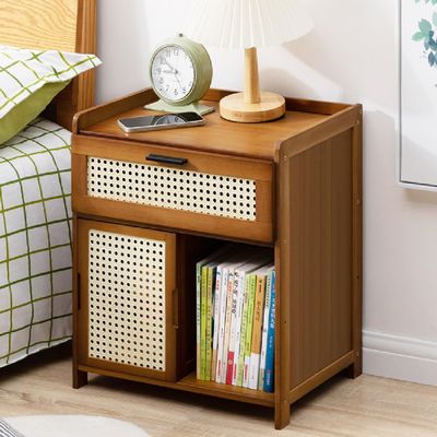 TrueyEssence Modern Rattan Nightstand, Bamboo Bedside Table with Drawer Sofa Side End Table for Bedroom Living Room