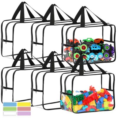 6 Packs Widen X-Large Toy Storage Bags 12.69.256.9In with Labels, Reusable Clear PVC Board Game Storage, Travel Waterproof Organizer Bags with Zipper for Building Blocks, Puzzle, Stuffed Animals