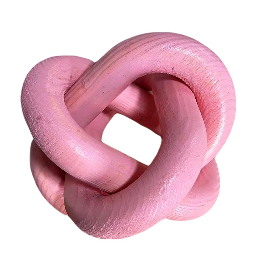 Wood Knot Chain Link Decor - 3 Link Boho Wooden Hand Carved Decorative Wooden Links Knots for Coffee Table Entryway Modern Farmhouse Shelf Decoration (Pink)