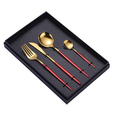 HIDEERPPY Silverware Set, 4/16/24/32/40/48 Pieces Pink Gold Portuguese Stainless Steel Cutlery Set Home Creative Steak Knife, Fork And Spoon Gift Set, Home Flatware Set (Color : Red Gold, Size : 1S