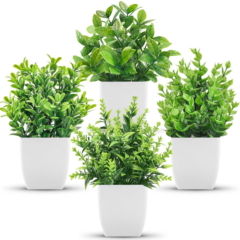 Der Rose 4 Pack Small Fake Plants Artificial Plants Indoor Office Desk Accessories for Aesthetic Room Decor Bathroom Decor