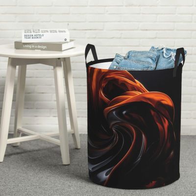 Laundry Hamper Round Laundry Basket with Handles Orange Swirl Shaped Ornament Laundry Hampers Waterproof Circular Hamper for Bathroom Storage Basket Dirty Clothes Hamper for Dirty Clothes