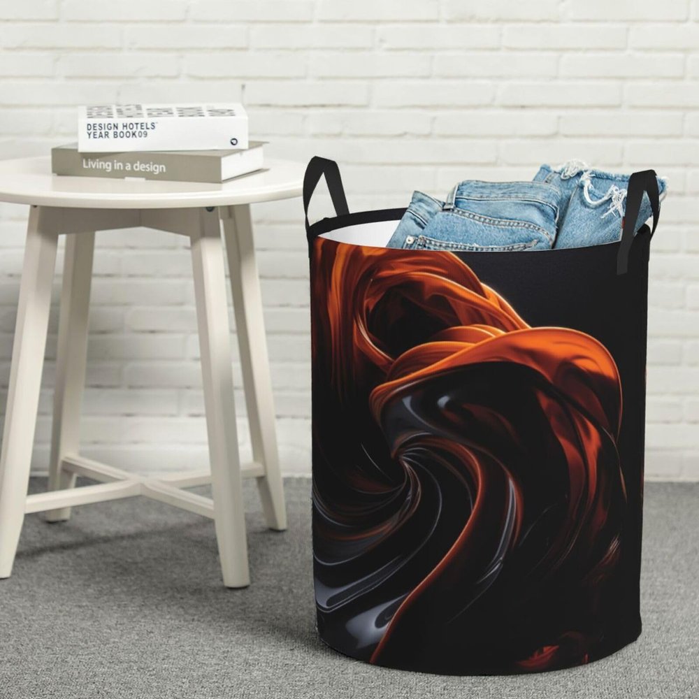 Laundry Hamper Round Laundry Basket with Handles Orange Swirl Shaped Ornament Laundry Hampers Waterproof Circular Hamper for Bathroom Storage Basket Dirty Clothes Hamper for Dirty Clothes