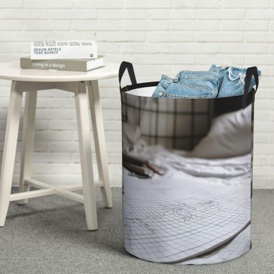 Laundry Hamper Round Laundry Basket with Handles Notebook on the Bed Laundry Hampers Waterproof Circular Hamper for Bathroom Storage Basket Dirty Clothes Hamper for Dirty Clothes