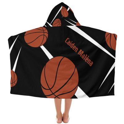 Yeshop Personalized Sport Basketball Player Team Black Kids Hooded Bath Beach Towel,Beach Towel for Kids Boys Girls Birthday