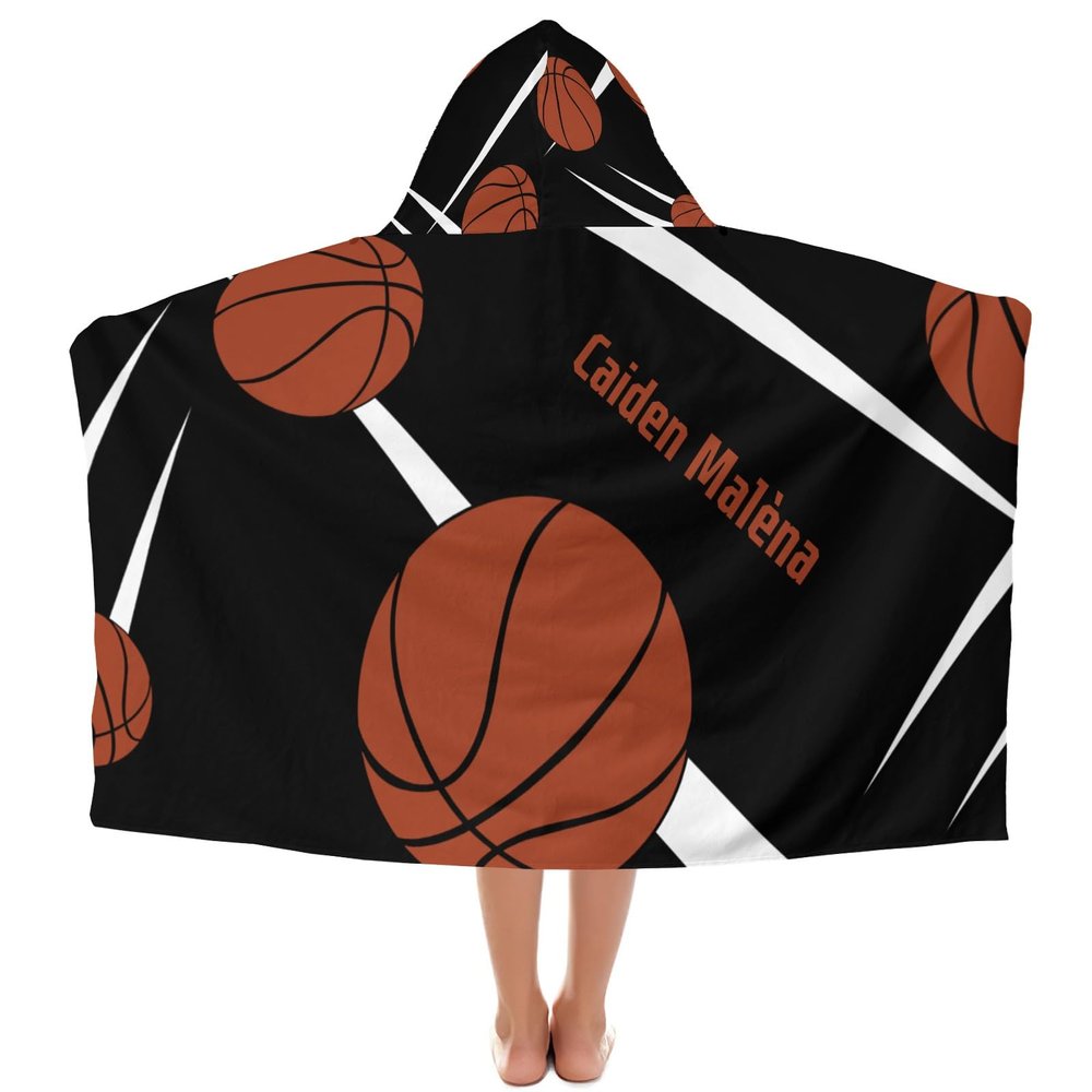 Yeshop Personalized Sport Basketball Player Team Black Kids Hooded Bath Beach Towel,Beach Towel for Kids Boys Girls Birthday