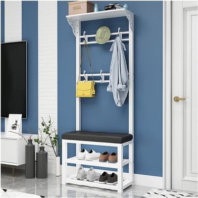 Entryway Bench With Coat Rack Shoe Bench Mudroom Hall Tree With 2-Tier Storage Shelves 4-in-1 Industrial Design With Seat Cushion With Hooks For Coats Hats ( Color : White , Size : 60*30*172