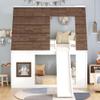 Bellemave Bunk Bed Twin Over Twin with Slides and Stairs, House Bunk Bed with roof for Kids, Teens, White+Brown view 2