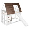Bellemave Bunk Bed Twin Over Twin with Slides and Stairs, House Bunk Bed with roof for Kids, Teens, White+Brown view 4