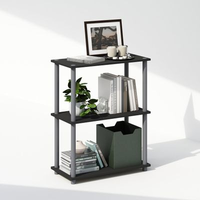 Furinno Turn-N-Tube Book Shelf, 3-Tier Bookshelf, Bookcase with Multipurpose Compact Display Rack, 11.6 x 23.6 x 29.6, for Living Room, Bedroom, Home Office, Black/Grey