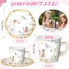 Umigy 60 Sets Tea Party Decorations 6.5 oz Fairy Floral Paper Tea Cups with Handle and Plates Disposable Blossom Teacups and Saucers Sets with Tape for Birthday Hot Cold Drink (Floral,6.5 oz,Blue) view 2