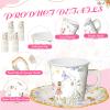 Umigy 60 Sets Tea Party Decorations 6.5 oz Fairy Floral Paper Tea Cups with Handle and Plates Disposable Blossom Teacups and Saucers Sets with Tape for Birthday Hot Cold Drink (Floral,6.5 oz,Blue) view 3