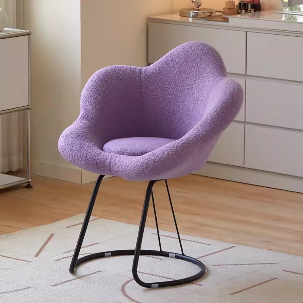 zxhrybh Makeup Chair, Round Upholstered Barrel Vanity Chair, Upholstered Fuzzy Make Up Chairs, for Living Room, Bedroom, Vanity, Office(Purple,Black Frame)