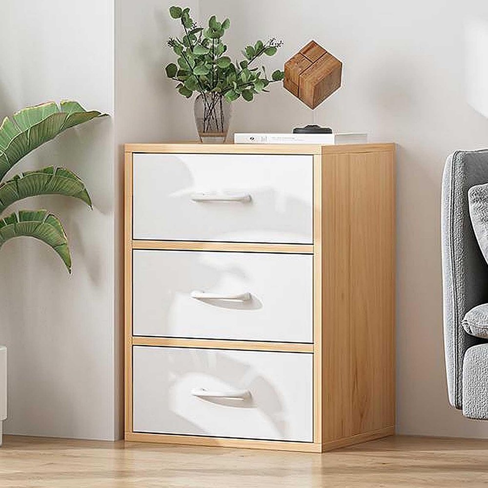 HomeLoft Basics Storage Cabinet with Drawers and Shelves, Small Sideboard Buffet Cabinet for Kitchen Living Room Cabinets White Accent Cabinet, 3 layers