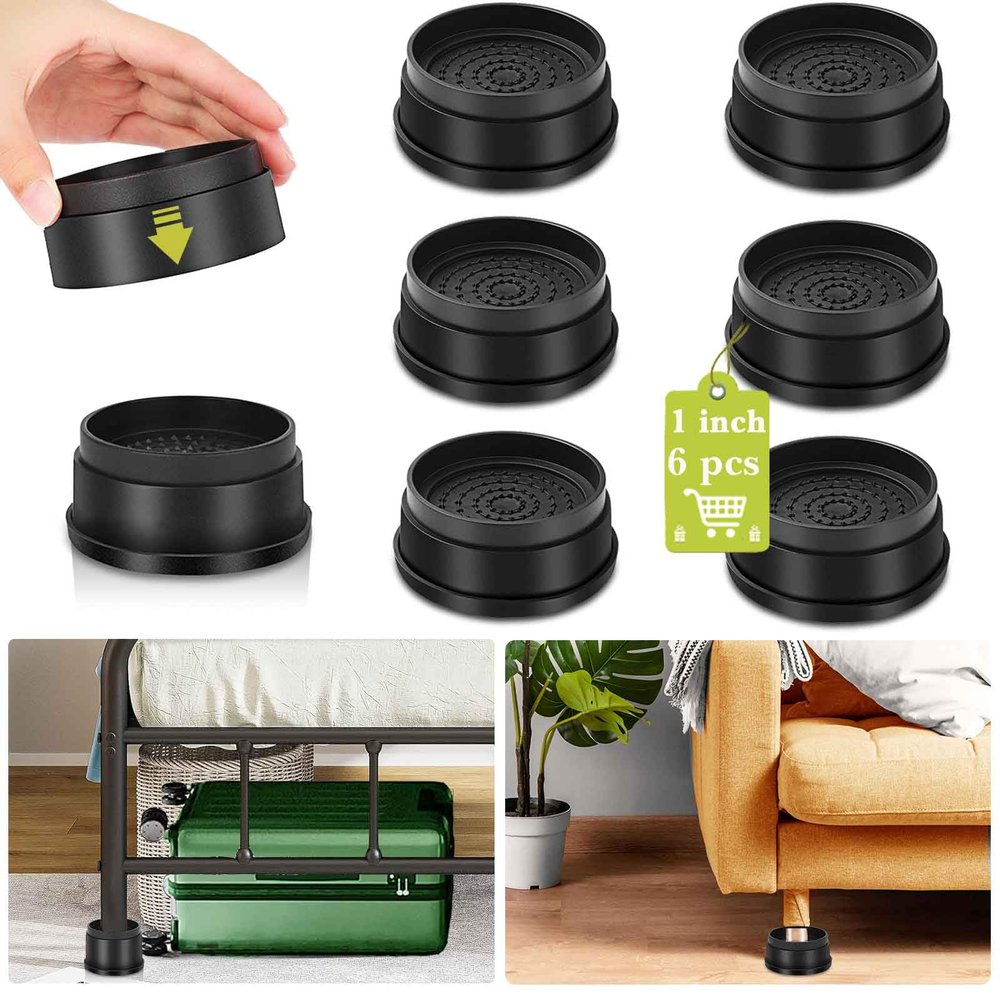 Yookwutar 6 Pack Furniture Risers 1 Inch, Adjustable Bed Risers Heavy Duty for Table Desk Couch Chair Sofa Cabinet Bed Frame Dorm, Round Stackable Table Leg Risers Lift Height 1", 2" or 3", Black