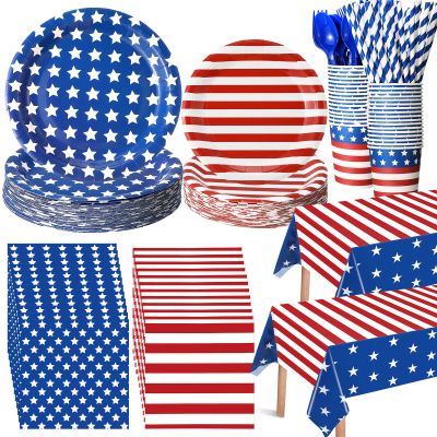 Funnymoom 452 Pcs Patriotic Paper Plates Napkins Cups Set Party Supplies
