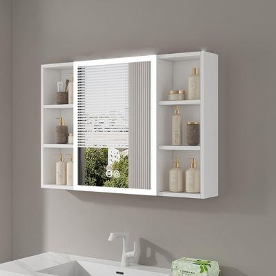 Led mirror medicine cabinet vanity HD mirror with storage,smart bathroom aluminum alloy wall cabinet with Anti-Fog,medicine cabinet with mirror and Storage Shelf,Touch Switch ( Color : White , Size :