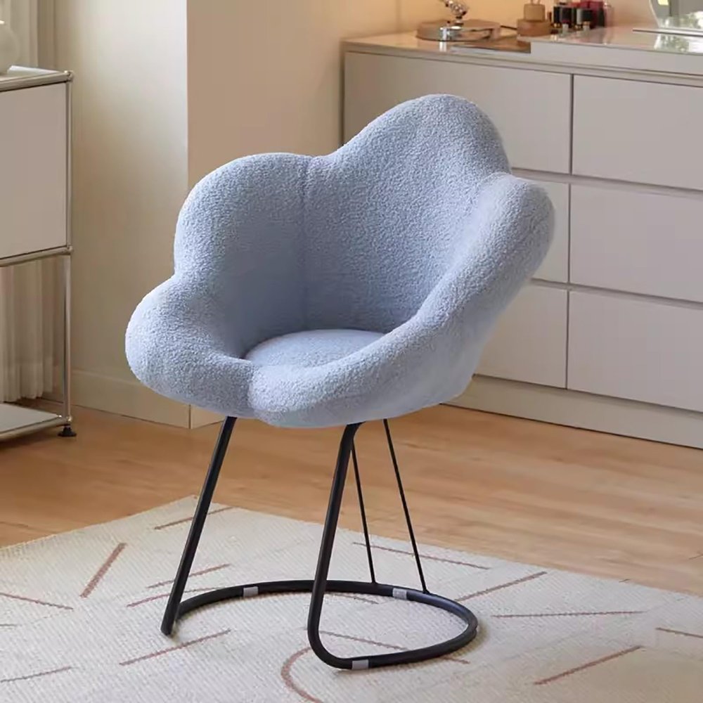 zxhrybh Makeup Chair, Round Upholstered Barrel Vanity Chair, Upholstered Fuzzy Make Up Chairs, for Living Room, Bedroom, Vanity, Office(Blue,Black Frame)
