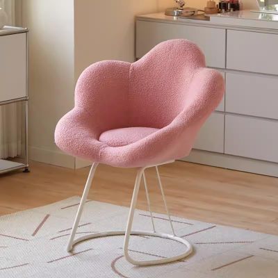 zxhrybh Makeup Chair, Round Upholstered Barrel Vanity Chair, Upholstered Fuzzy Make Up Chairs, for Living Room, Bedroom, Vanity, Office(Pink,White Frame)