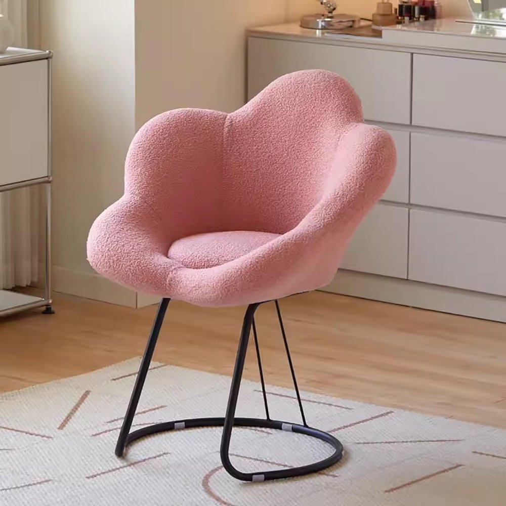 zxhrybh Makeup Chair, Round Upholstered Barrel Vanity Chair, Upholstered Fuzzy Make Up Chairs, for Living Room, Bedroom, Vanity, Office(Pink,Black Frame)