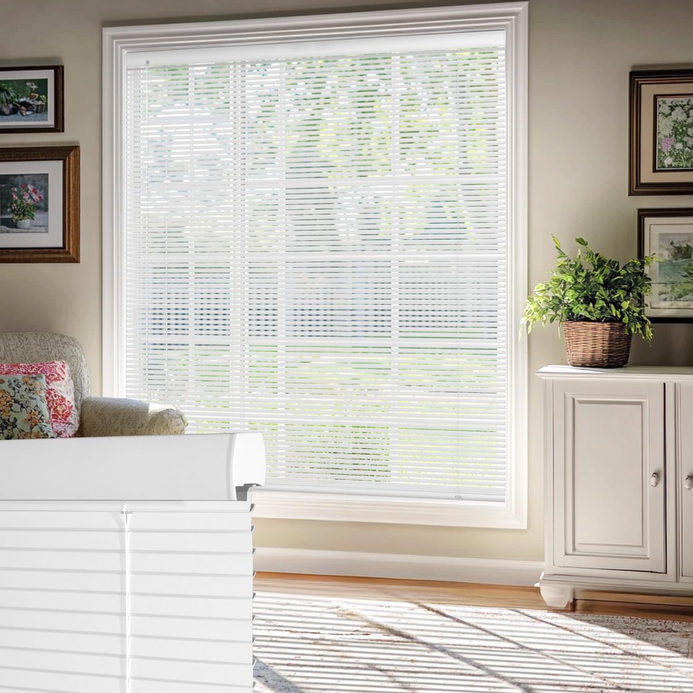 HOTSOON 100% Privacy Aluminum Mini Blinds for Windows Cordless Room Darkening Venetian Blinds Anti-UV Waterproof 1" L-Shaped Slats Horizontal Shades for Home, White, 41" W x 39" H