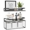 WOPITUES Floating Shelves with Wire Storage Basket, Bathroom Shelves Over Toilet with Protective Metal Guardrail, Wood Wall Shelves for Bathroom Organizers and Storage, Toilet Paper- Gray view 1