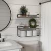WOPITUES Floating Shelves with Wire Storage Basket, Bathroom Shelves Over Toilet with Protective Metal Guardrail, Wood Wall Shelves for Bathroom Organizers and Storage, Toilet Paper- Gray view 2