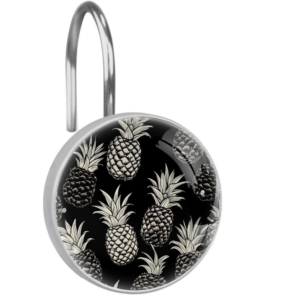 VTGHDEEQ Shower Curtain Hooks,Shower Hooks for Shower Curtain,12-Pc,Black White Graffiti Pineapple, 1.45x1.45 in/3.7x3.7 cm, W4ku6wmotoas, Vk2u1vztprgq