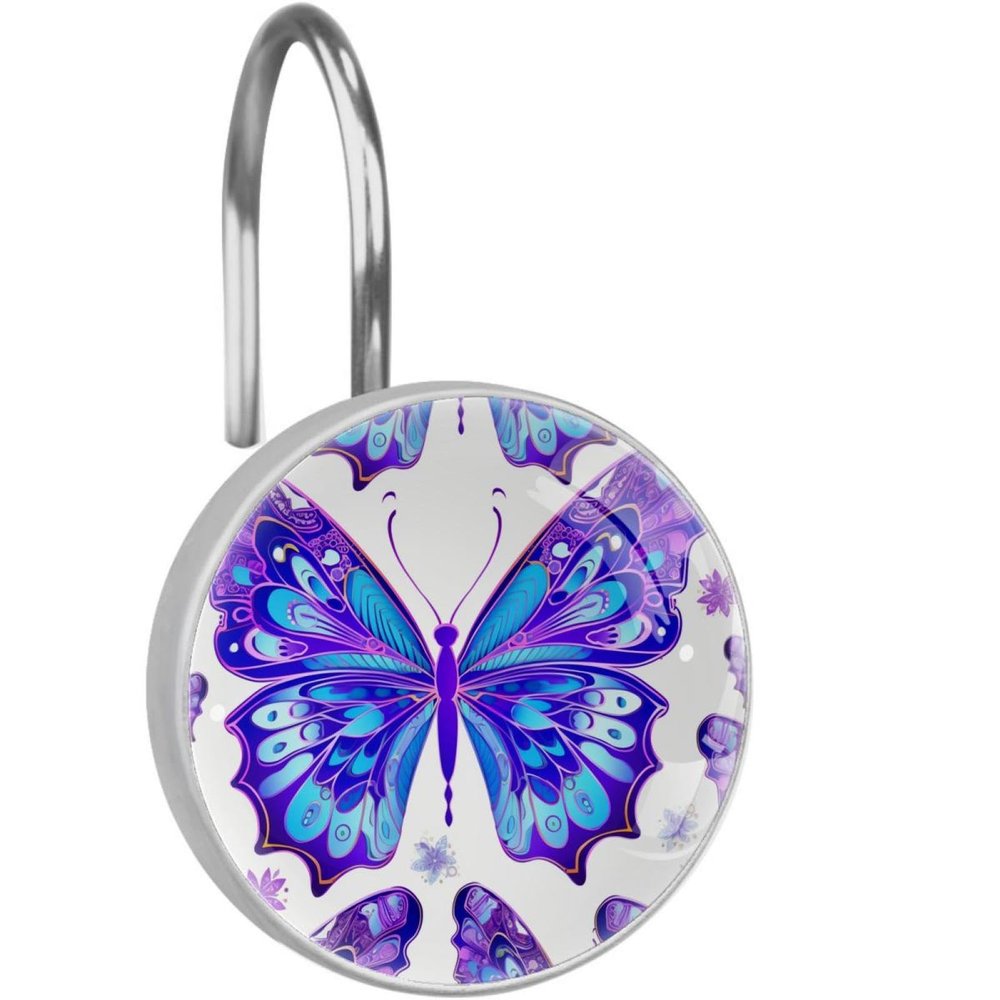 VTGHDEEQ Shower Curtain Hooks,Shower Hooks for Shower Curtain,12-Pc,Floral Purple Butterflies, 1.45x1.45 in/3.7x3.7 cm, N5bf2zmoczqf, Fh0a7sbxwvan