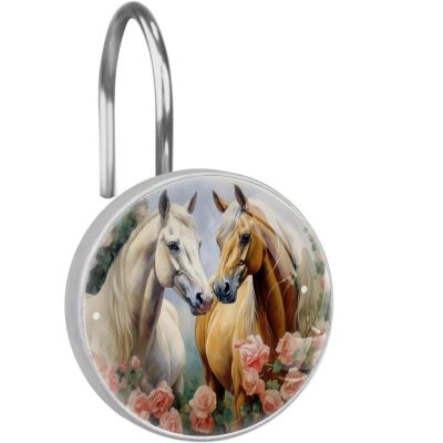 VTGHDEEQ Shower Curtain Hooks,Shower Hooks for Shower Curtain,12-Pc,Animal Couple Horse Flower, 1.45x1.45 in/3.7x3.7 cm, S7uj2bjafmoa, Uk2a8pjutjep
