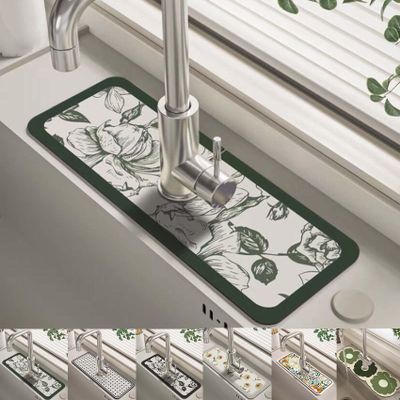 Fantasy Style Faucet Draining Mat, Kitchen Faucet Absorbent Mat, Diatom Mud Faucet Non-slip Drain Pad Sink Mat, Drying Mat for Kitchen Counter & Bathroom Kitchen Sink Splash Guard (C)