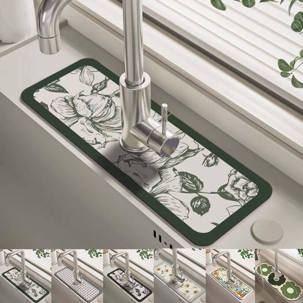 Fantasy Style Faucet Draining Mat, Kitchen Faucet Absorbent Mat, Diatom Mud Faucet Non-slip Drain Pad Sink Mat, Drying Mat for Kitchen Counter & Bathroom Kitchen Sink Splash Guard (C)