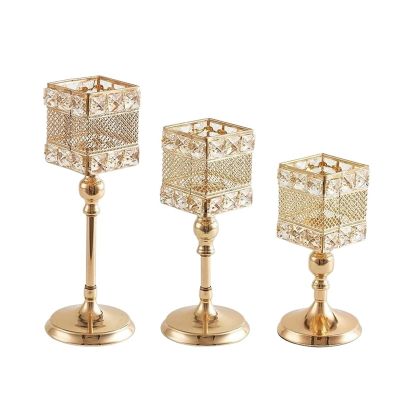 Wedding Centerpieces Candelabra Party Decorations K9 Crystal Candlestick Shiny Gold Square Candle Holders for Home Decor (Color : 1 Piece 27cm)