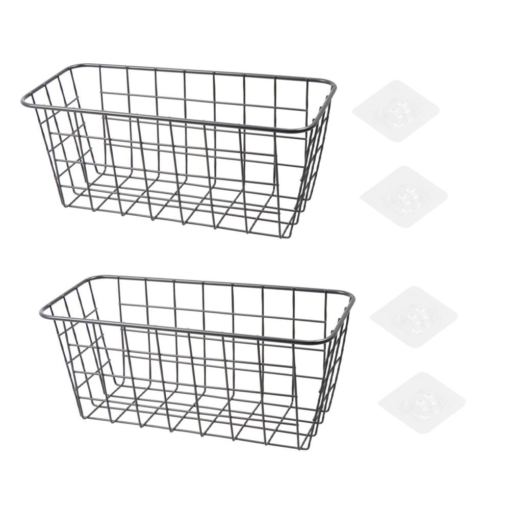 Zerodeko 2pcs Wall Mount Storage Baskets Iron Hanging Organizers for Multi-functional Black Wire Baskets for Toiletries Craft Supplies and More