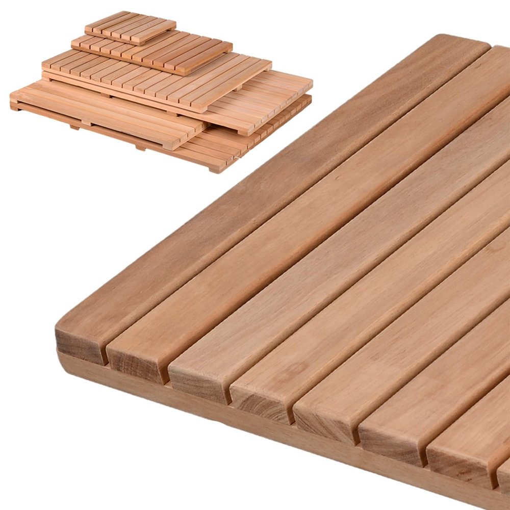 BBHW Wood Bath Mat Portable Large Wooden Bath Mat, Water Resistant Bathroom Mat for Inside Shower, Customizable Size Wood Platform Slats Splicing Foot Pad (Size : 60 x 90 cm (23 5/8 x 35 3/8"))