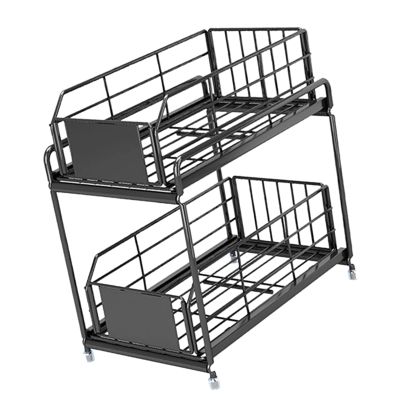 Spice Rack 2 Tier Large Capacity Drawer Spice Rack Crossborder Double Layer Undercounter Storage Rack Under Sink Storage Drawer Storage Rack for Kitchen Home (Black)
