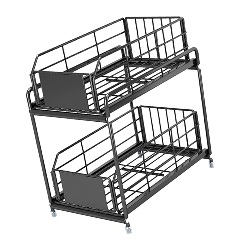 Spice Rack 2 Tier Large Capacity Drawer Spice Rack Crossborder Double Layer Undercounter Storage Rack Under Sink Storage Drawer Storage Rack for Kitchen Home (Black)